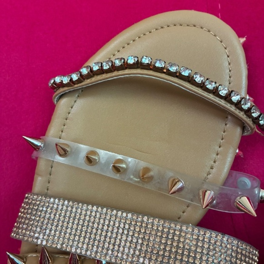 Azalea Wang Tan Studded Rhinestone Slide Sandals Women's size 9 like new - Picture 7 of 7